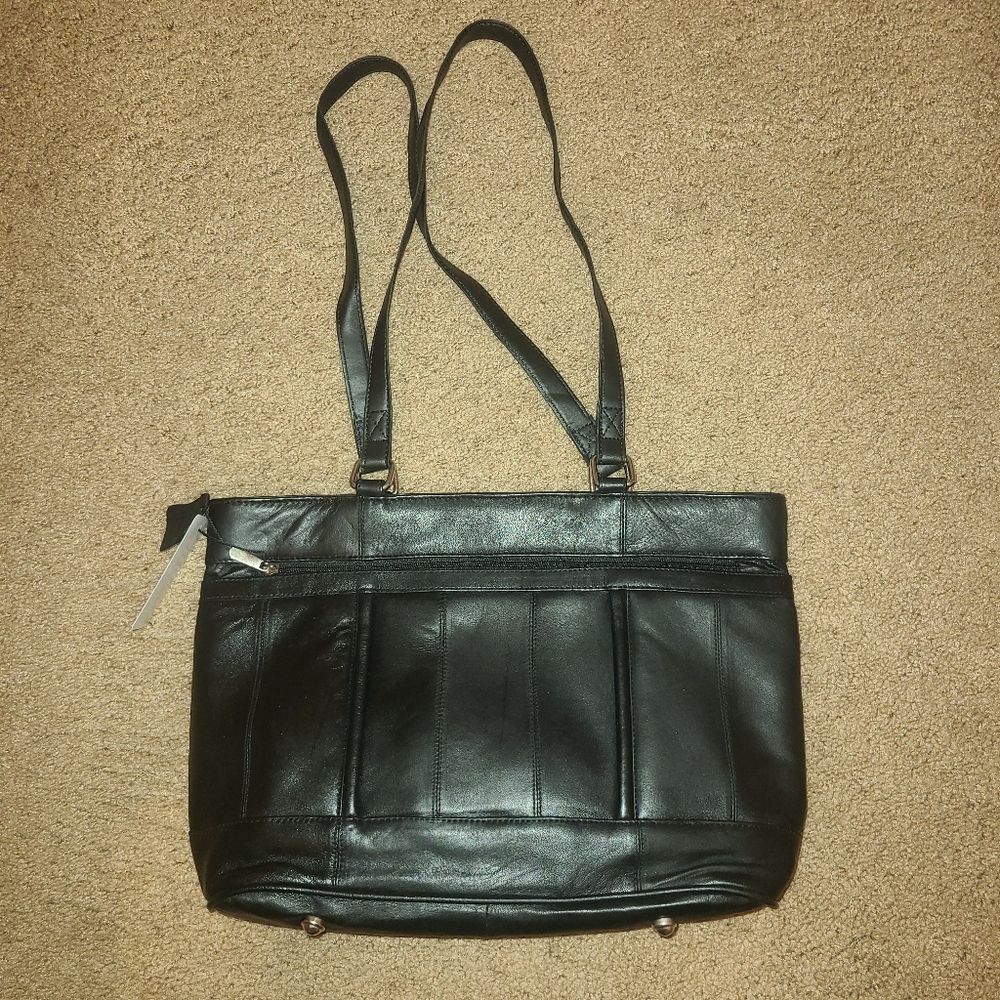 Profession Sleek Black Genuine Leather Briefcase/Tote Bag